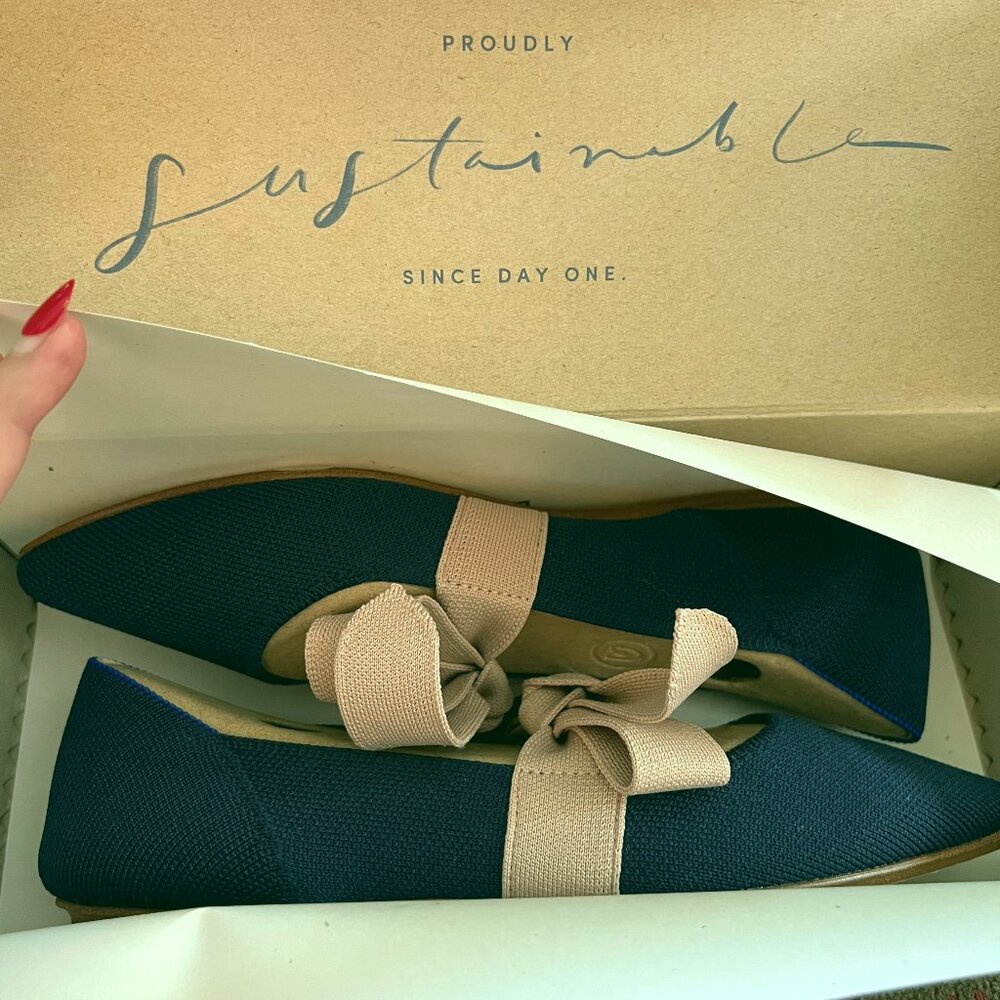 Rothy's The Point Mary Jane Flats Size 7.5 Navy Blue NWT Sustainable - Picture 2 of 6